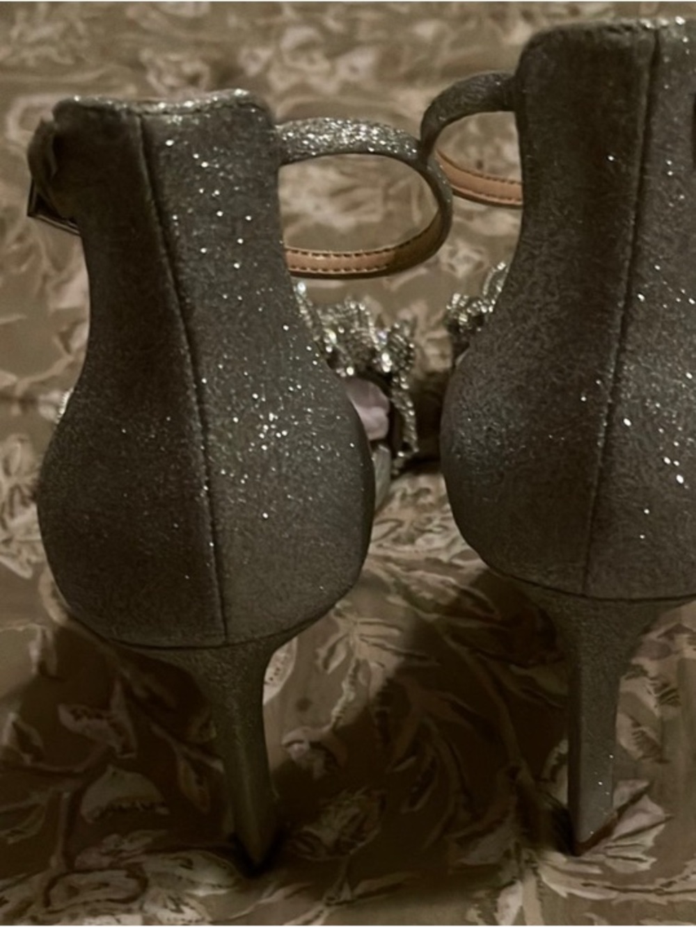 Badgley Mischka Silver Jeweled Ruffle Slingback Sandals - Picture 6 of 7
